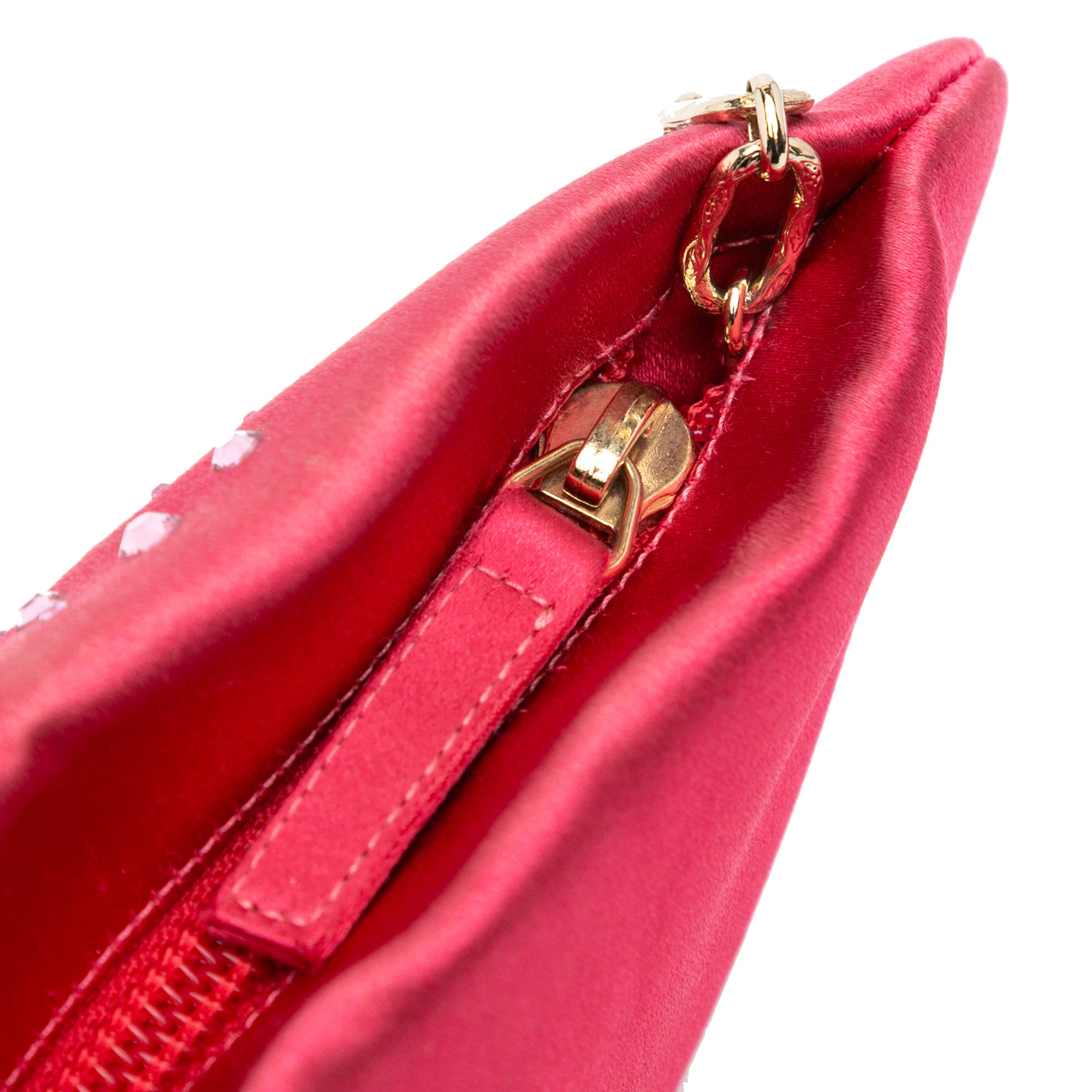 Chanel | Pre-Owned Satin Diamante Camellia Clutch with Chain | Pink/Dark Pink