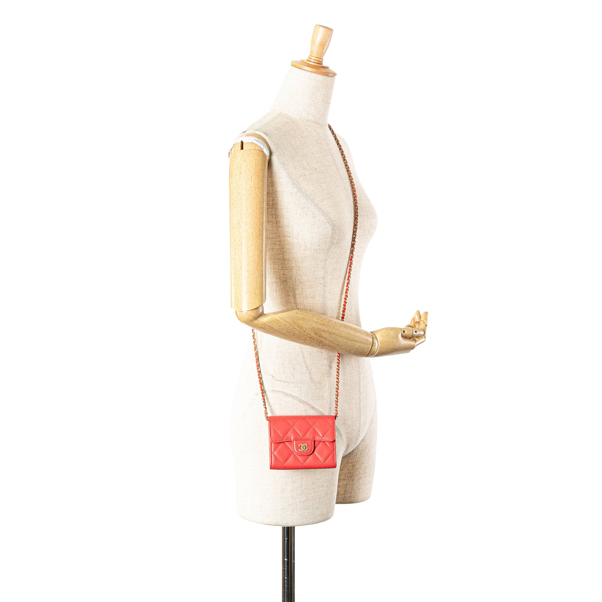 Chanel | Pre-Owned Quilted Lambskin Flap Card Holder on Chain | Red