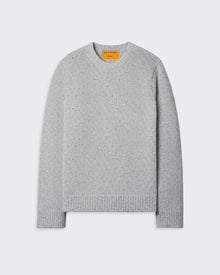 Allday Crew In Recycled Cashmere - Stone, men's medium-weight crew neck sweater in light grey recycled cashmere blend.