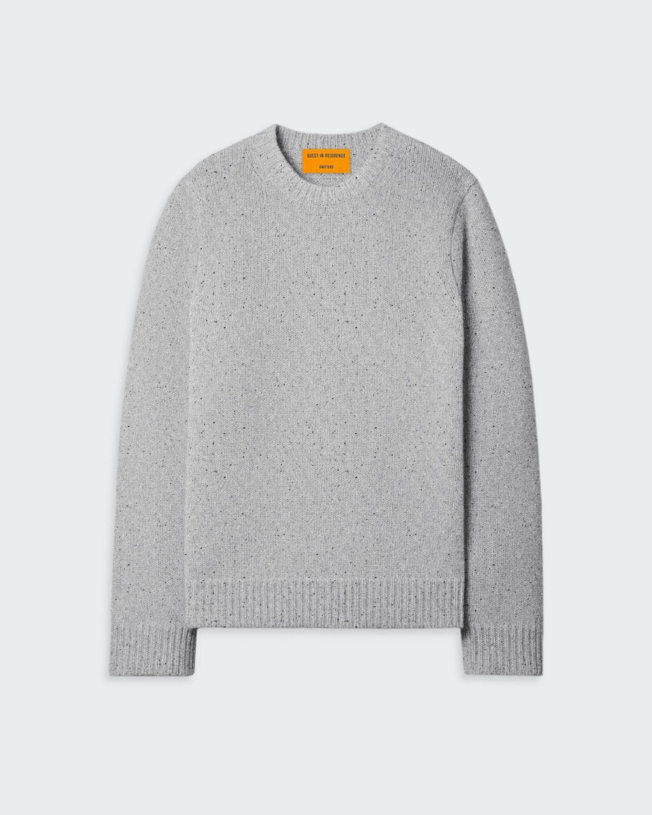 Allday Crew In Recycled Cashmere - Stone, men's medium-weight crew neck sweater in light grey recycled cashmere blend.