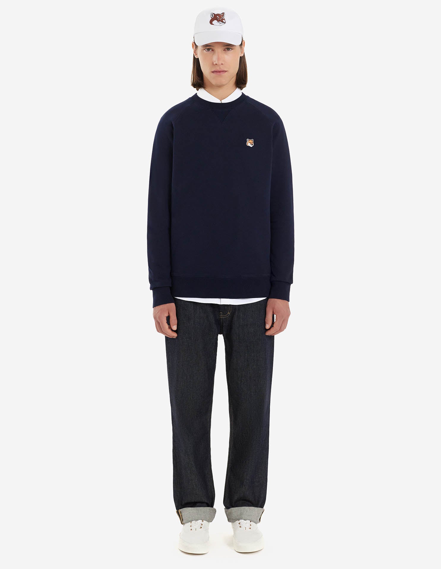 Mens | Iconic Fox Head Patch Classic Cotton Fleece Sweatshirt | Navy
