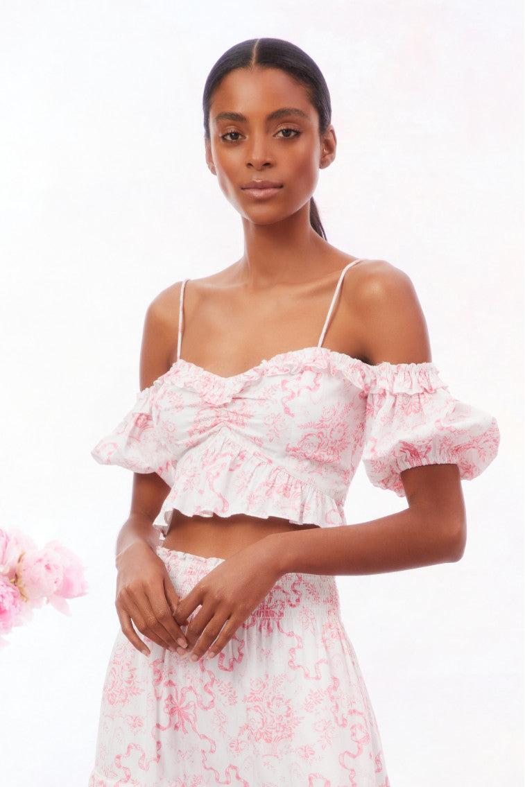 Womens | Amille Bow Off-the-Shoulder Top | Bubblegum Blast