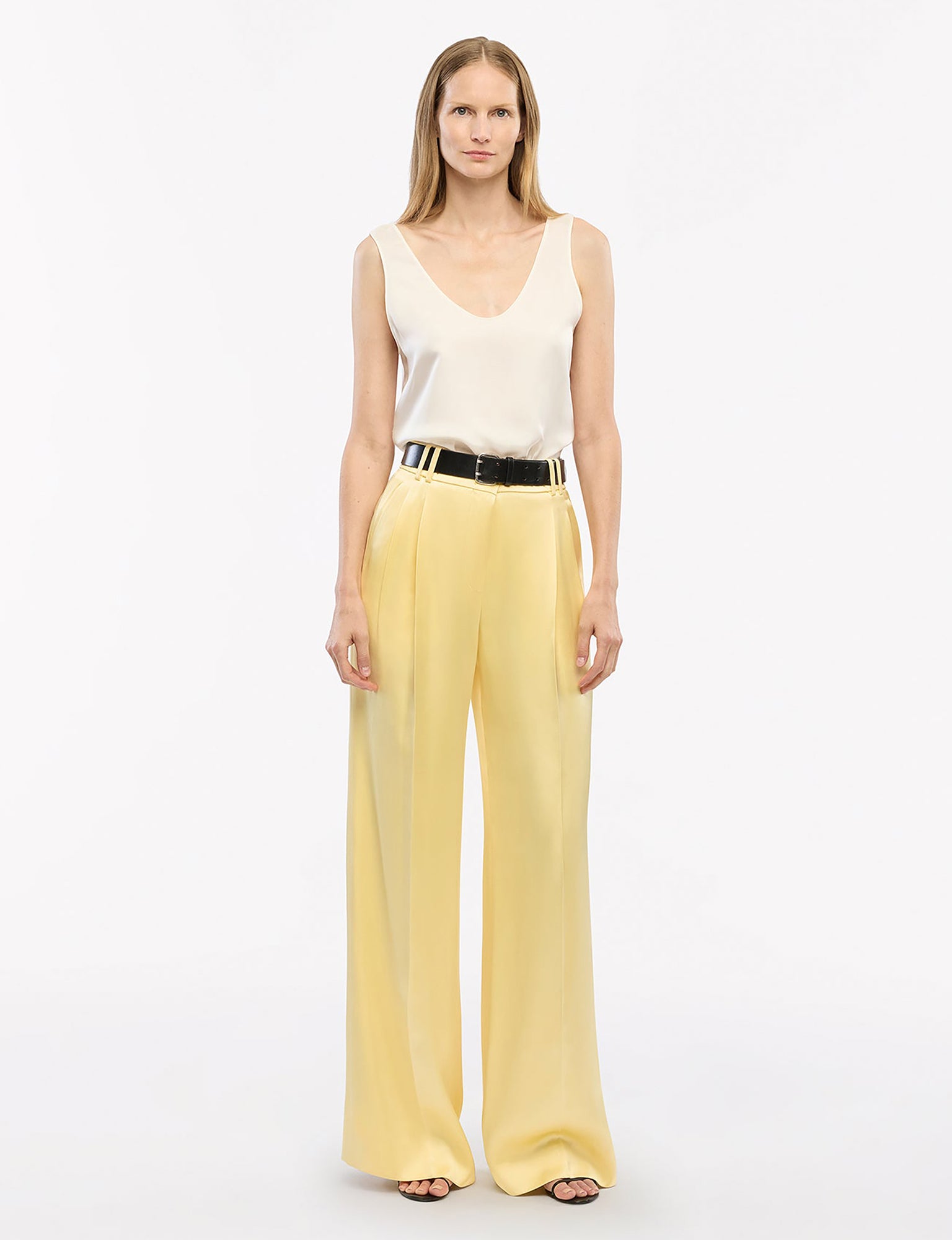 Women | Satin Pleated Trouser | Daffodil