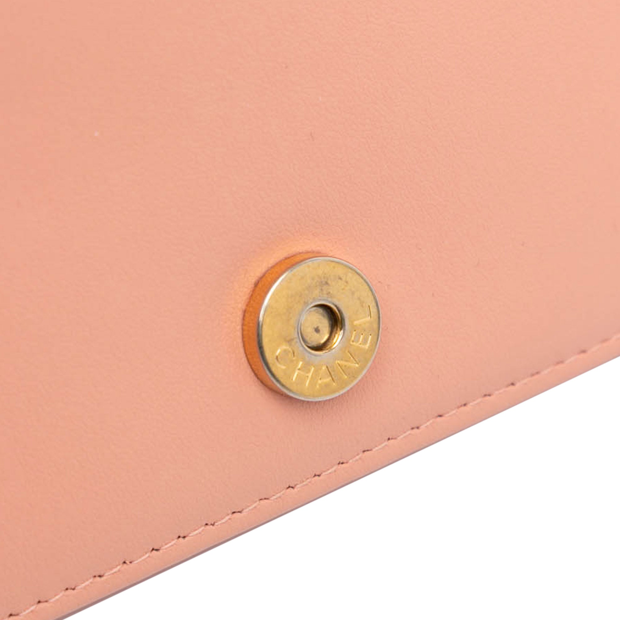 Chanel | Pre-Owned Quilted Caviar Boy Wallet on Chain | Pink/Salmon