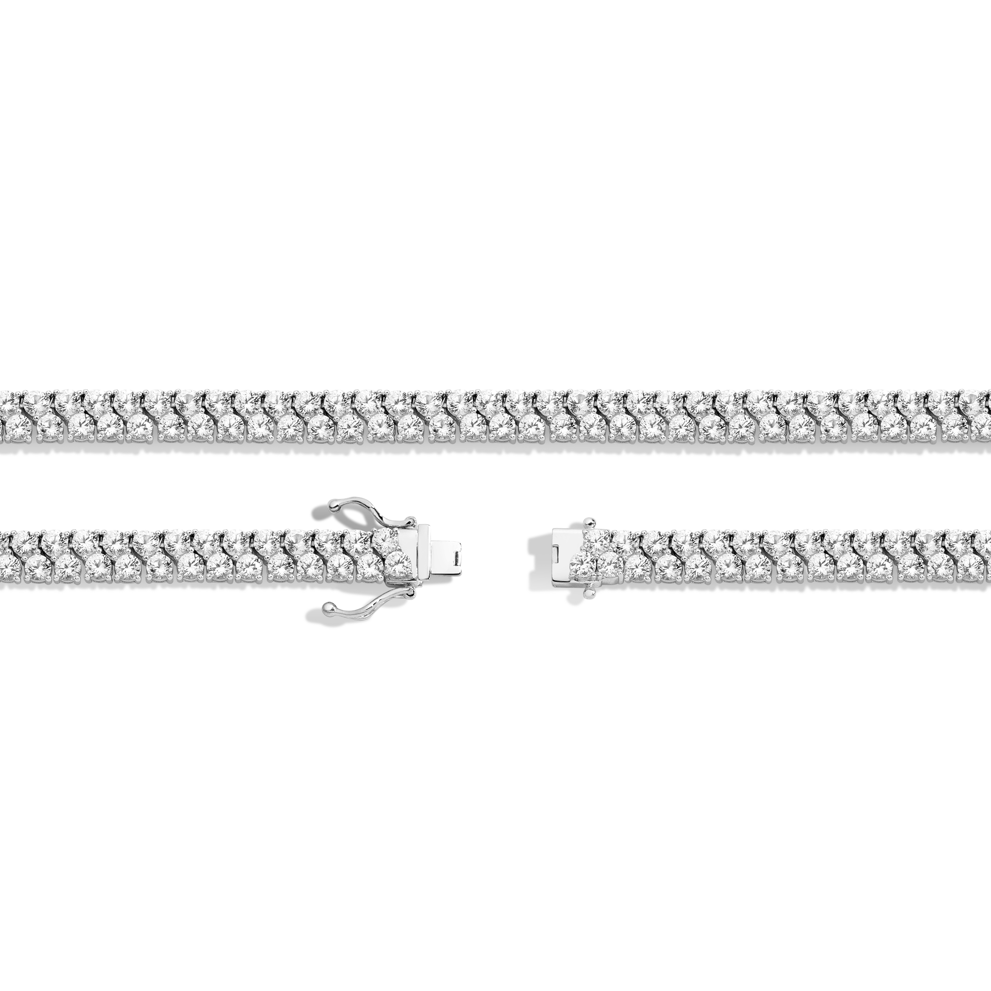 White Sapphire Double Row Tennis Necklace Vermeil White Gold 16in