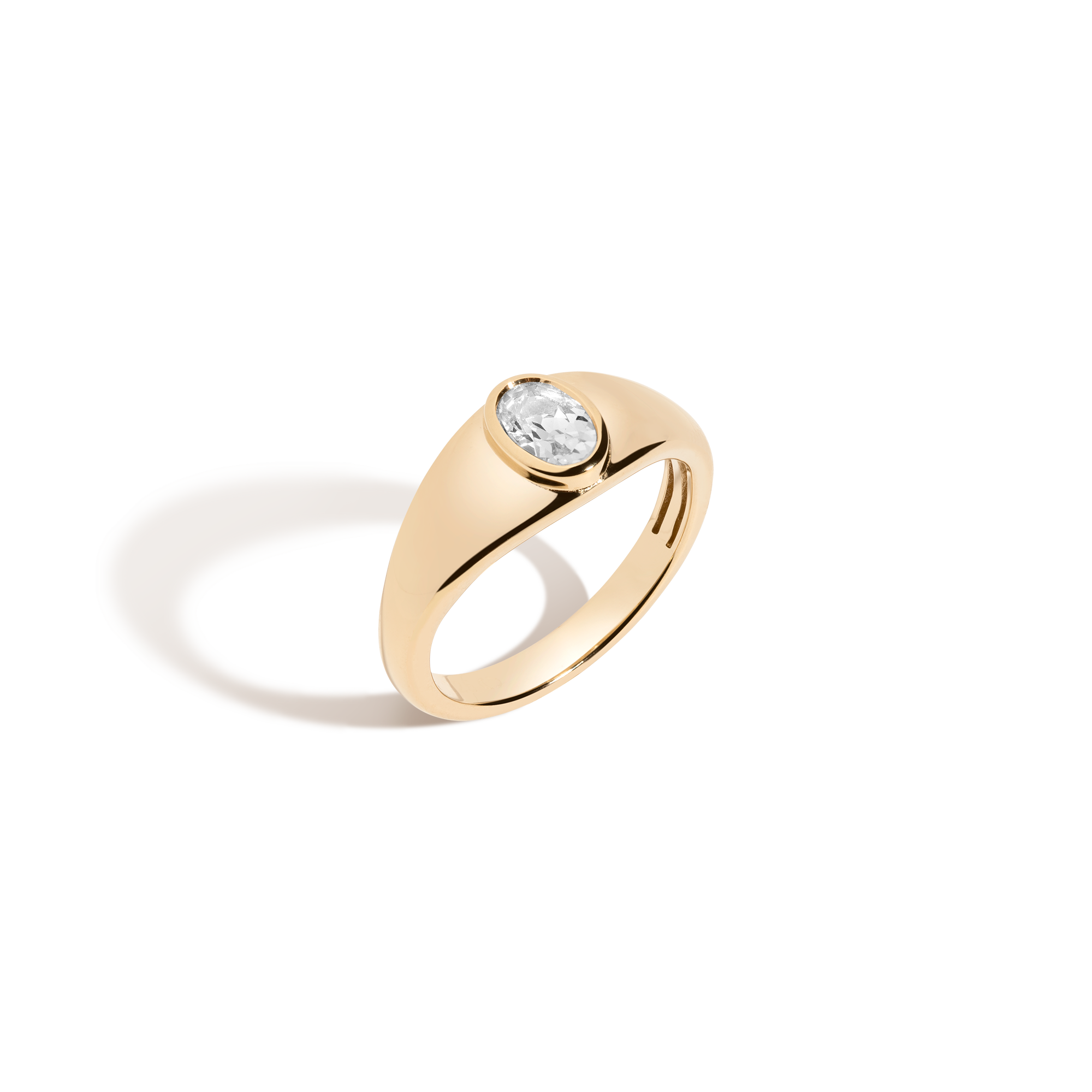 Chunky Lab Grown White Sapphire Oval Ring Vermeil Yellow Gold