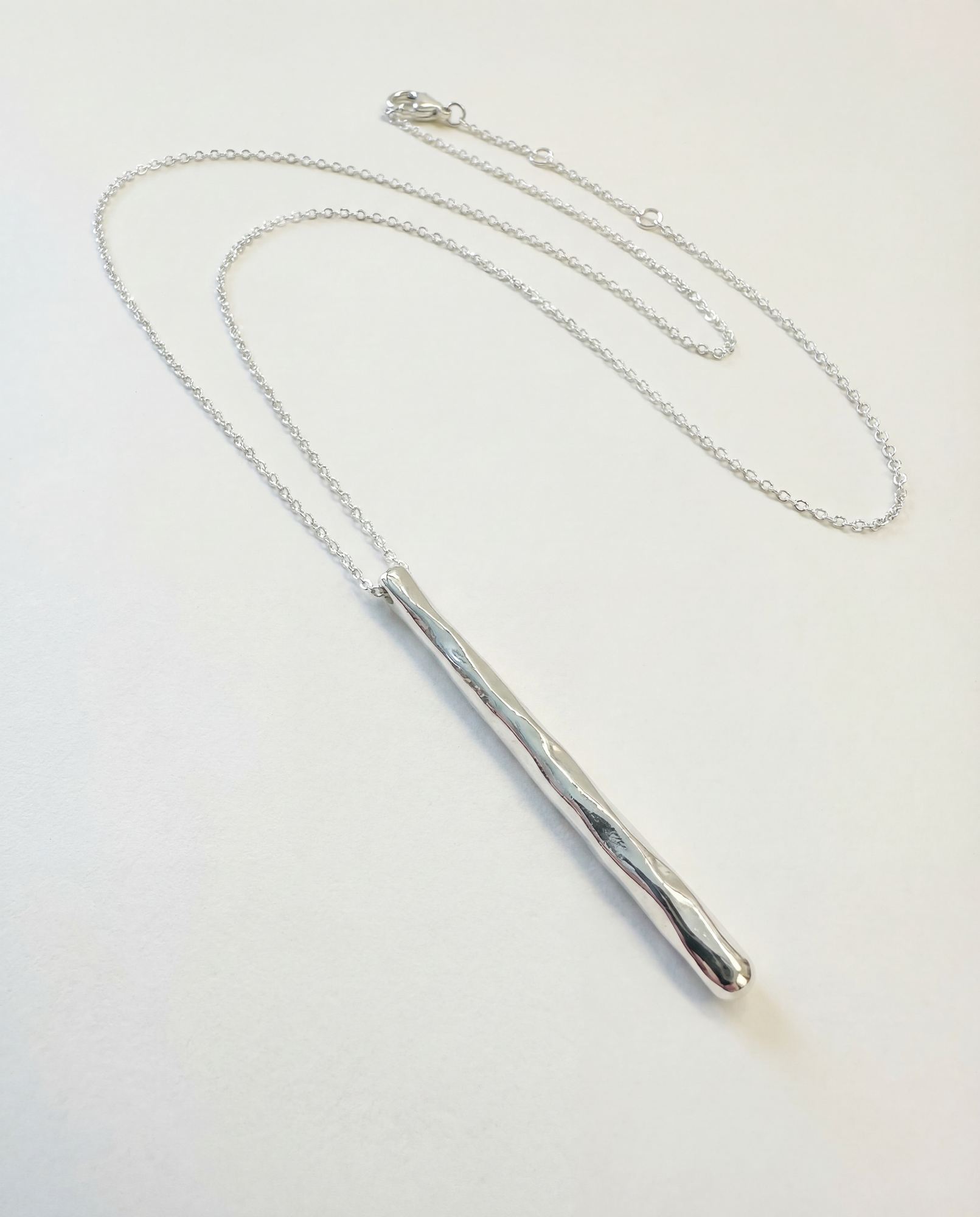 Vertical Bar Pendant | Rhodium Plated Brass