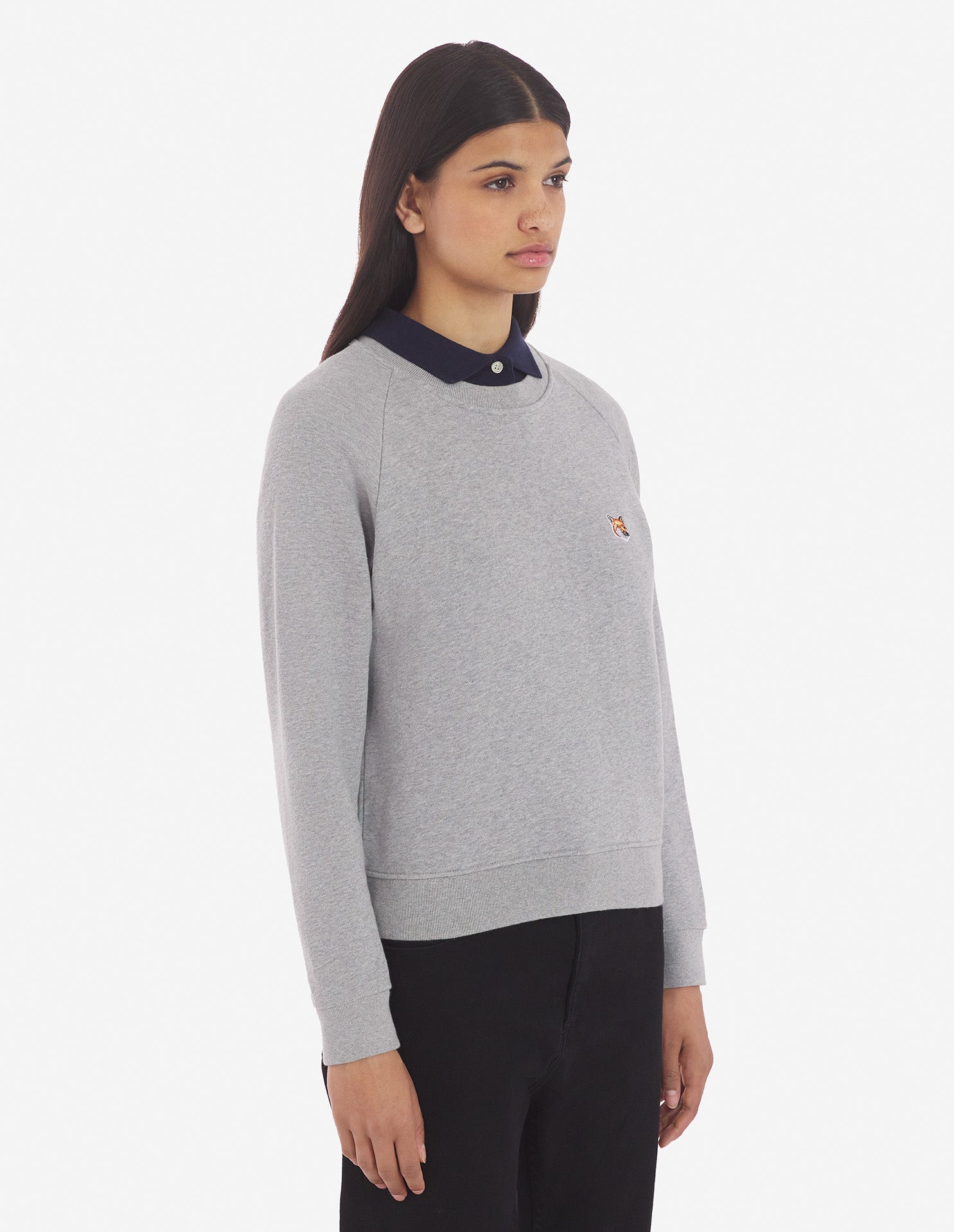 Womens | Ionic Fox Head Patch Adjusted Cotton Fleece Sweatshirt | Grey Melange