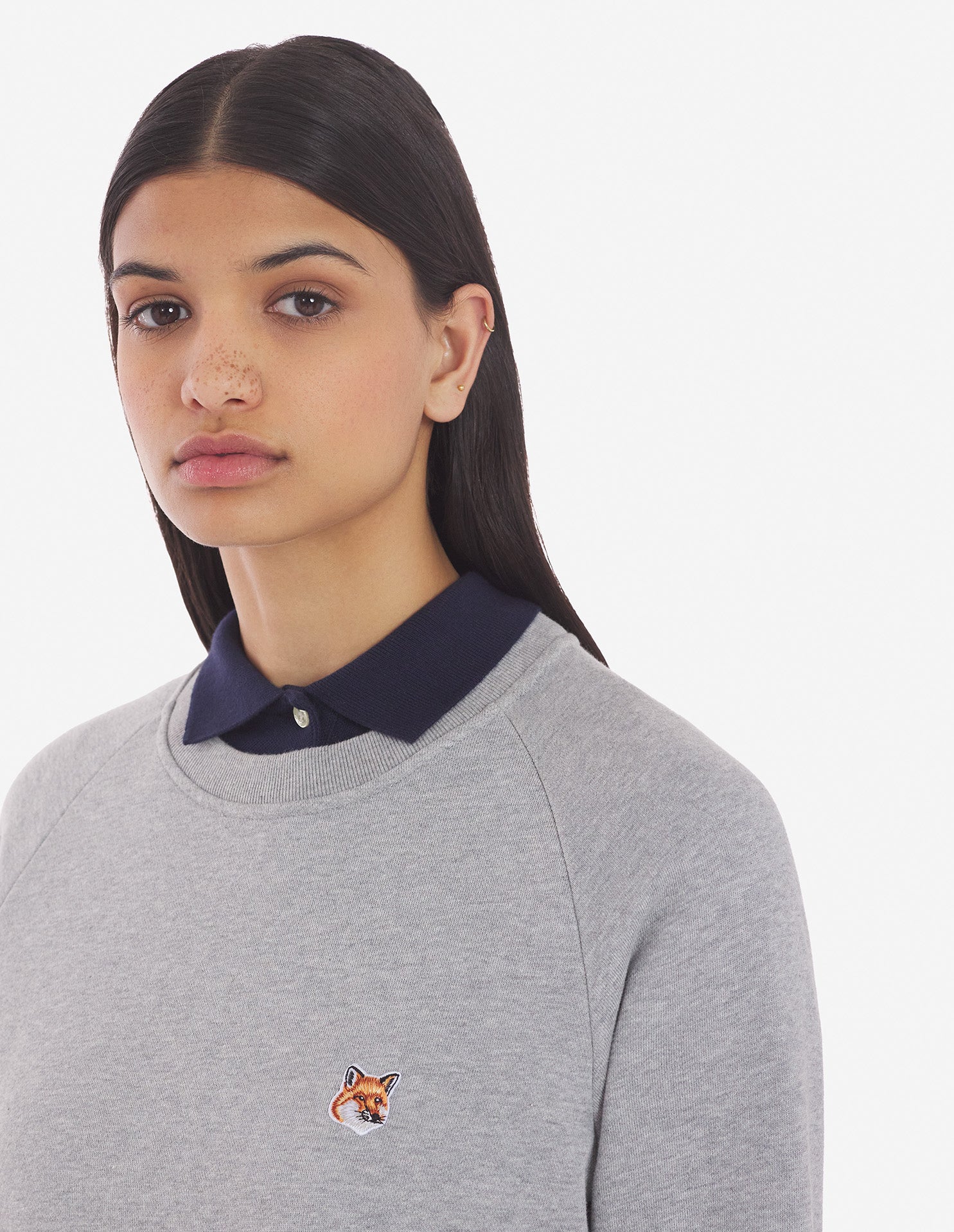 Womens | Ionic Fox Head Patch Adjusted Cotton Fleece Sweatshirt | Grey Melange