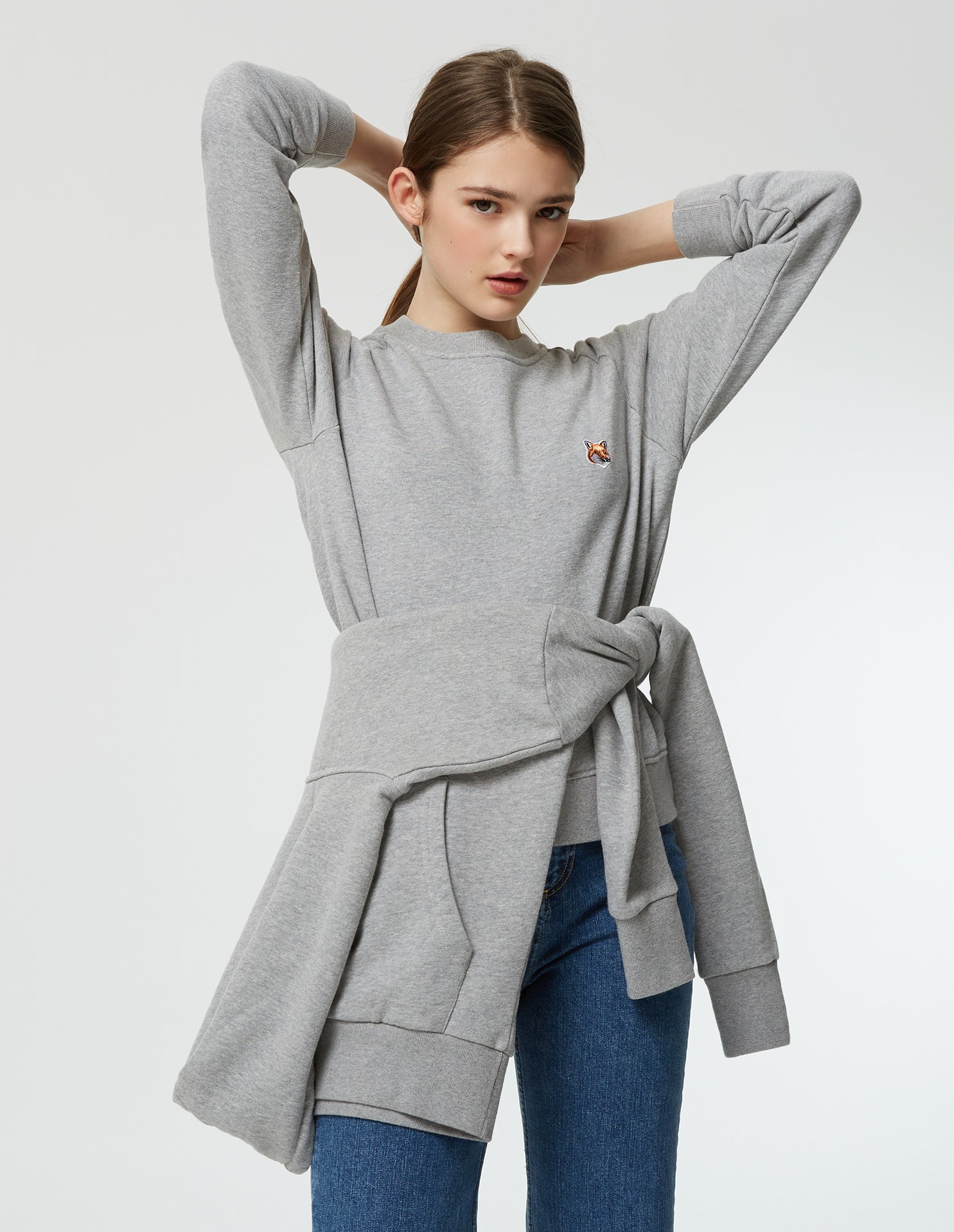 Womens | Ionic Fox Head Patch Adjusted Cotton Fleece Sweatshirt | Grey Melange