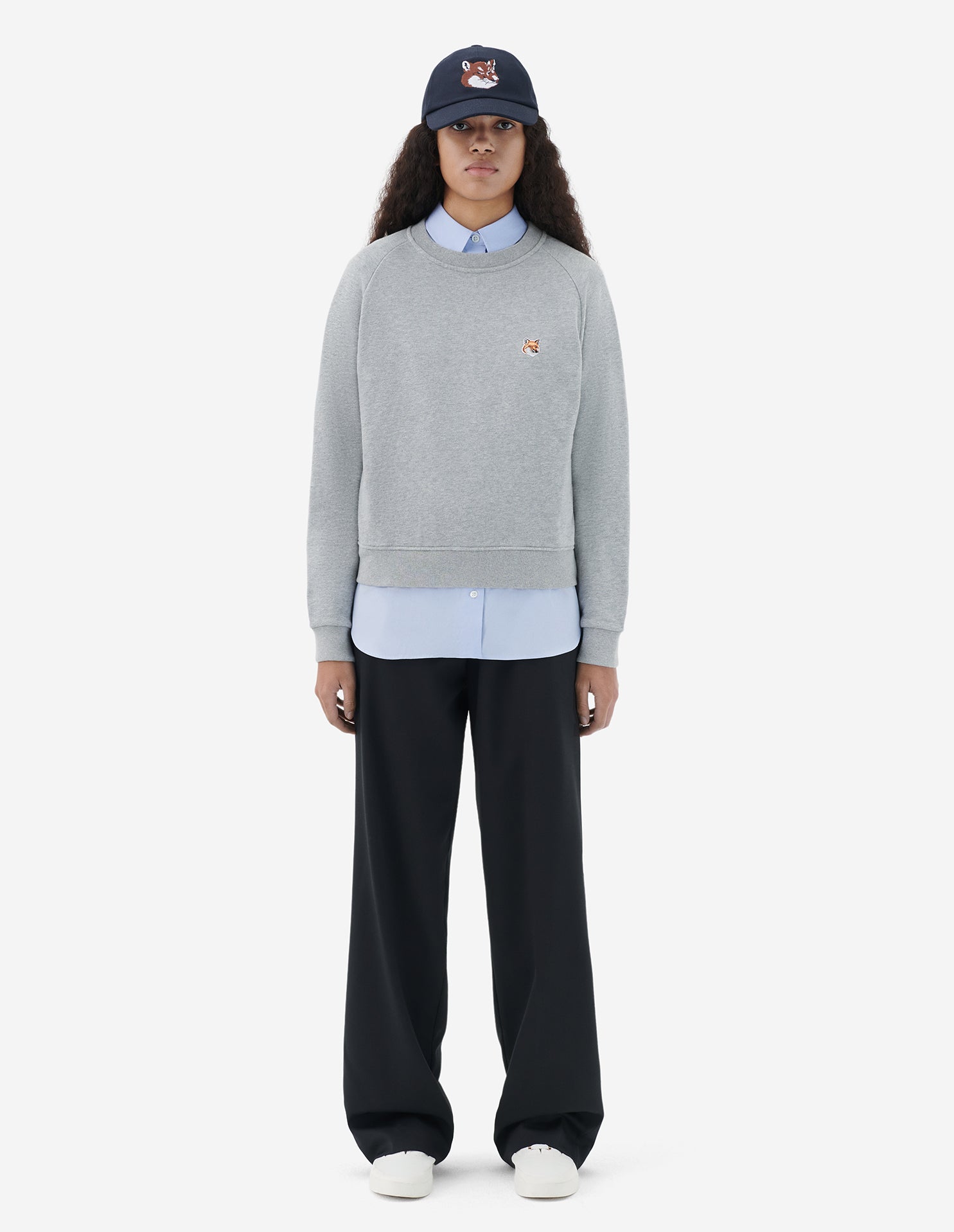 Womens | Ionic Fox Head Patch Adjusted Cotton Fleece Sweatshirt | Grey Melange