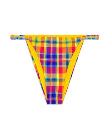 Adjustable Ruched Rainbow Plaid Bikini Bottom | Multi