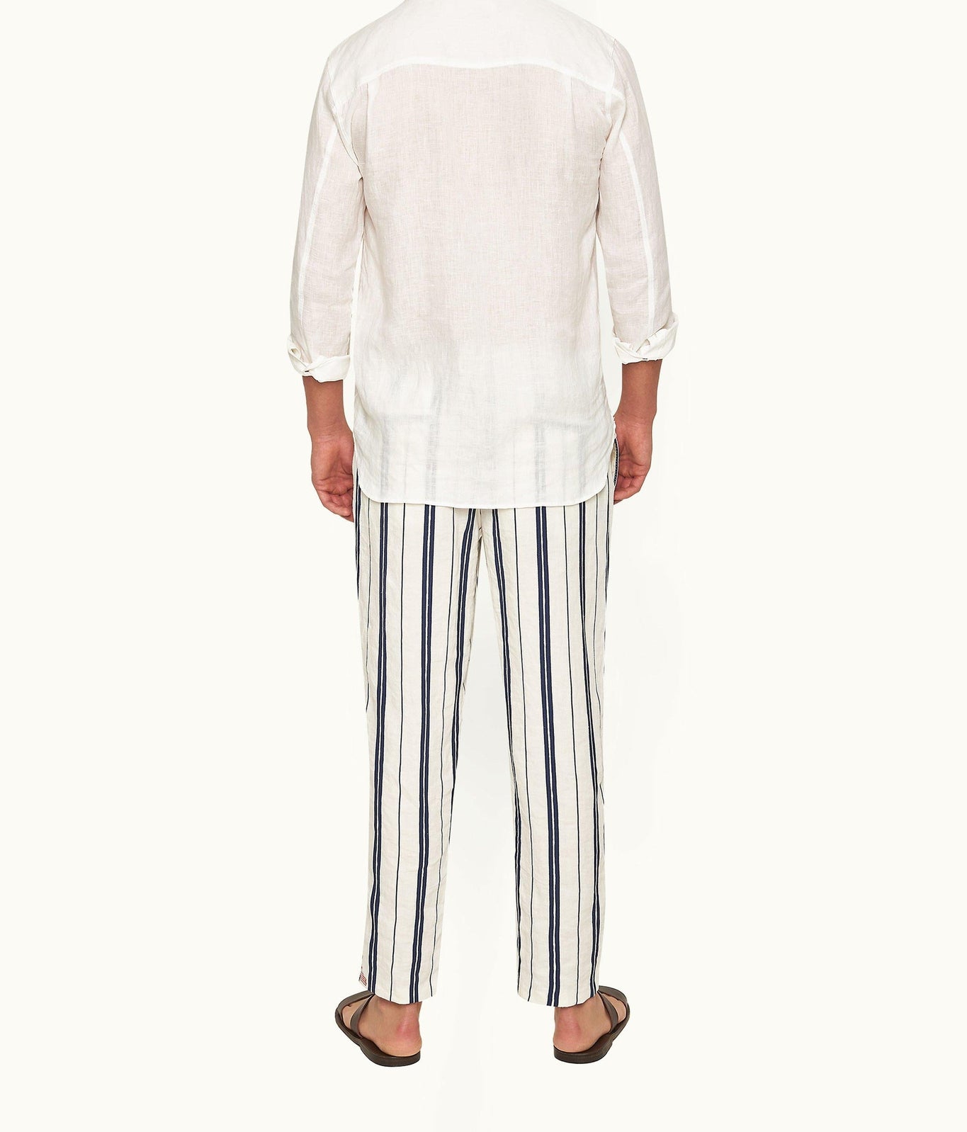 Alex Stripe Stripe Relaxed Fit Linen-Cotton Drawcord Trousers | Azul Blue/Cashew