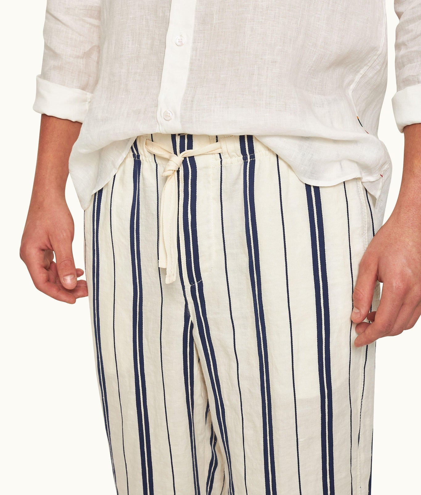 Alex Stripe Stripe Relaxed Fit Linen-Cotton Drawcord Trousers | Azul Blue/Cashew