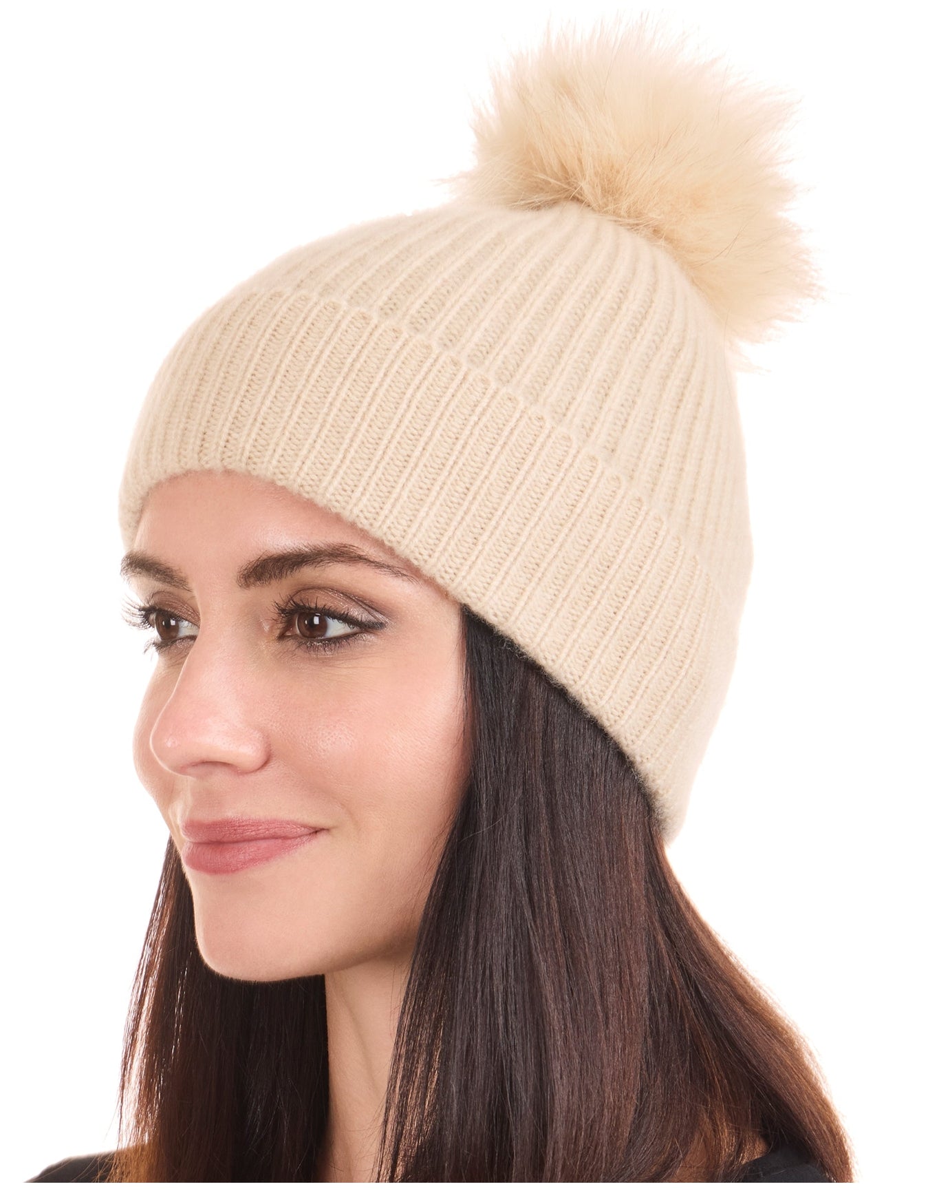 Amicale Cashmere | Women | Chunky Rib Knit Hat | Oatmeal