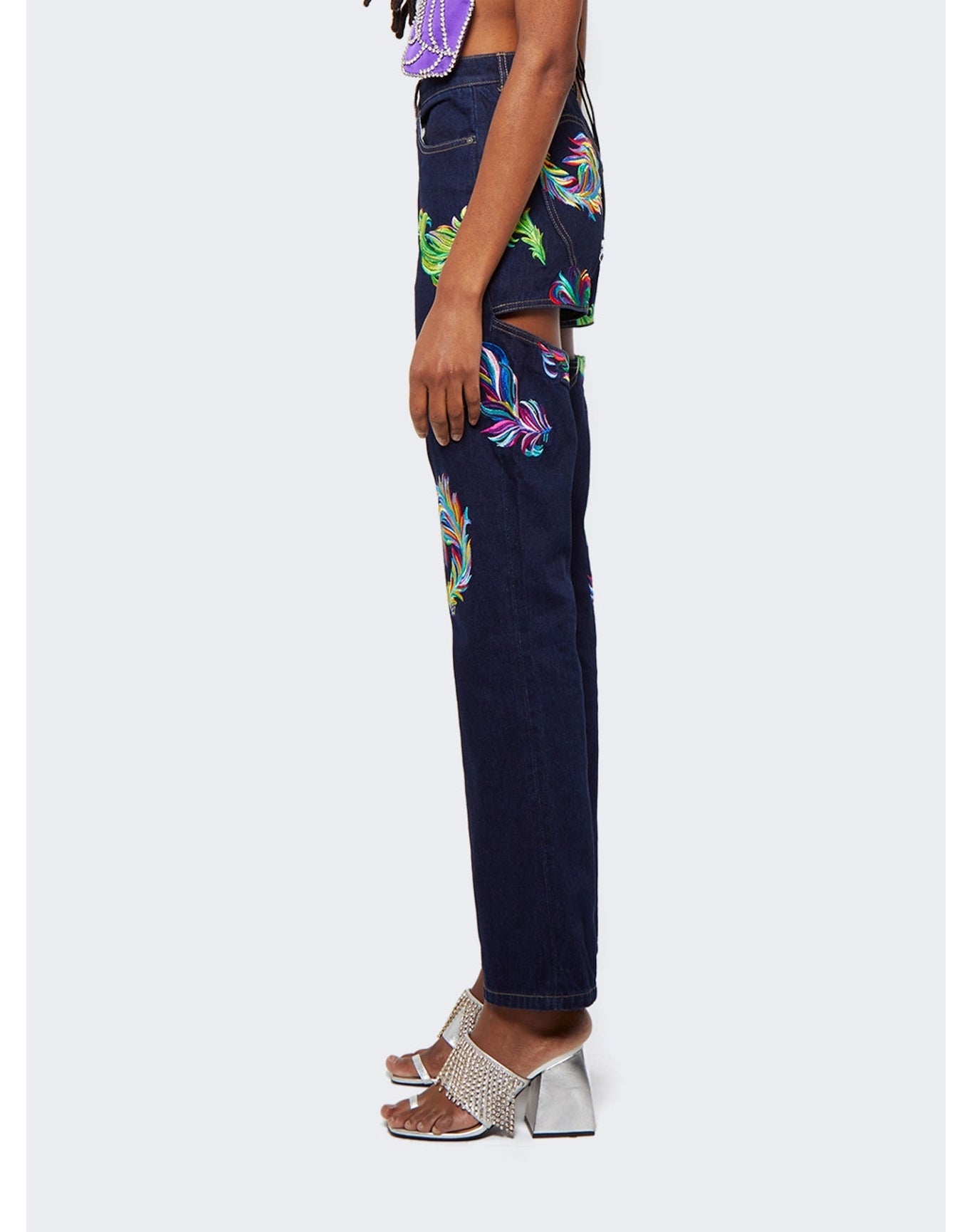 Area | Women | Embroidered Feather Jeans | Blue