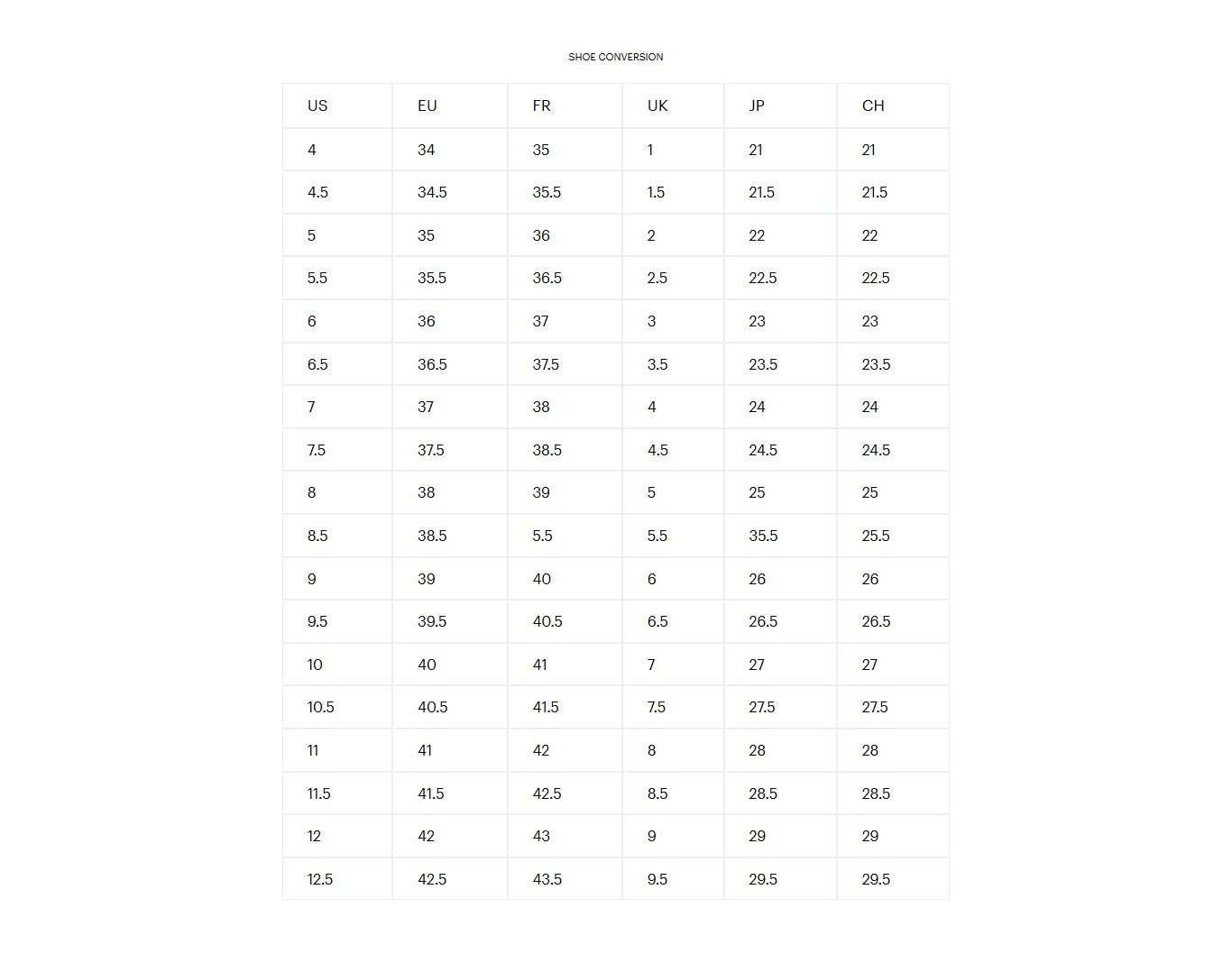 Product size guide