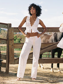 Raia Cotton Eyelet Scallop Trim Top | White