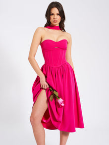 Maia Halter Neck Corset Midi Sundress | Fuchsia