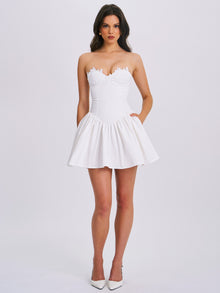 Sacha Lace Drop Waist Corset Puffy Mini Dress | White