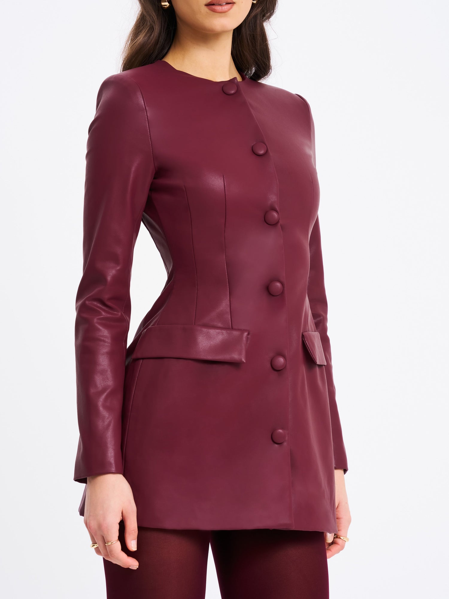 Baila Vegan Leather Blazer Mini Dress | Burgundy