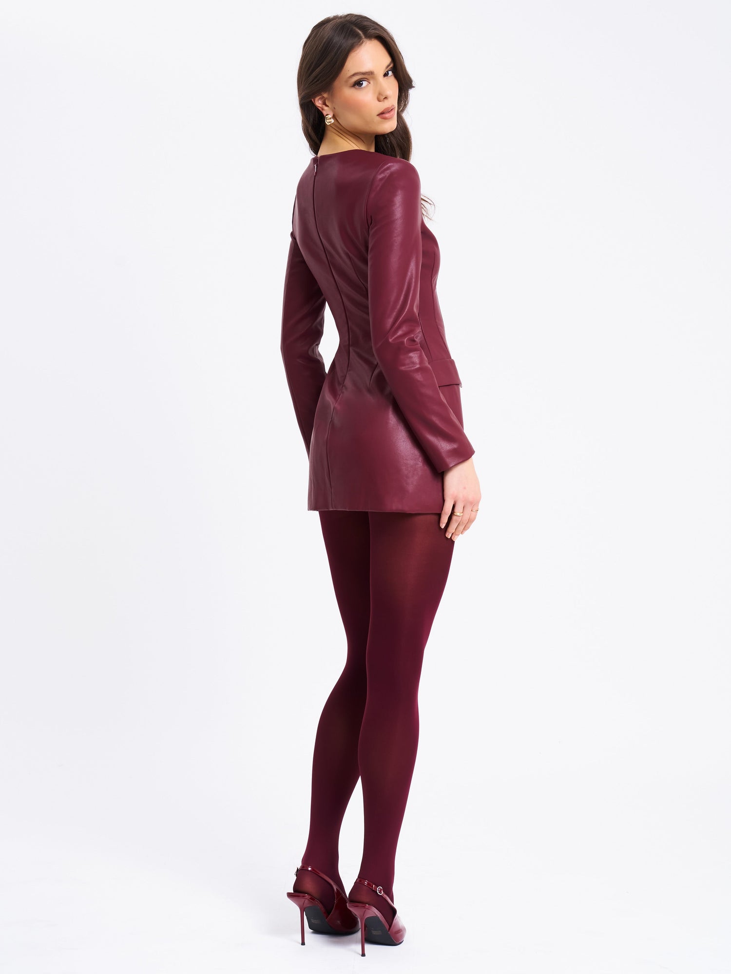 Baila Vegan Leather Blazer Mini Dress | Burgundy