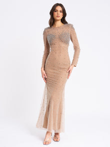 Rita Embroidered Mesh Beaded Mermaid Gown | Silver