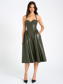 Eliana Vegan Leather Dress | Olive