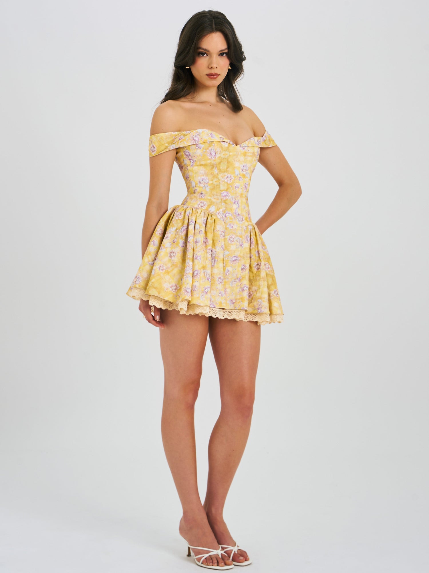 Oana Linen Collared Off Shoulder Mini Dress | Floral Print