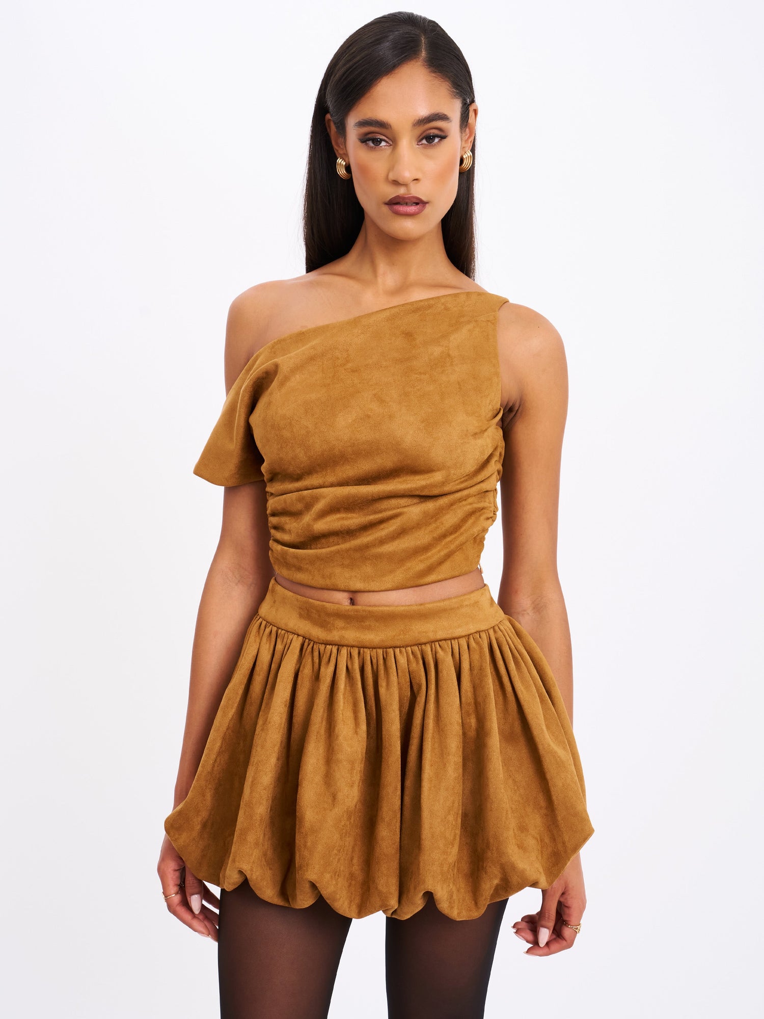 Yara Slash Neck Tank Top | Brown Suede