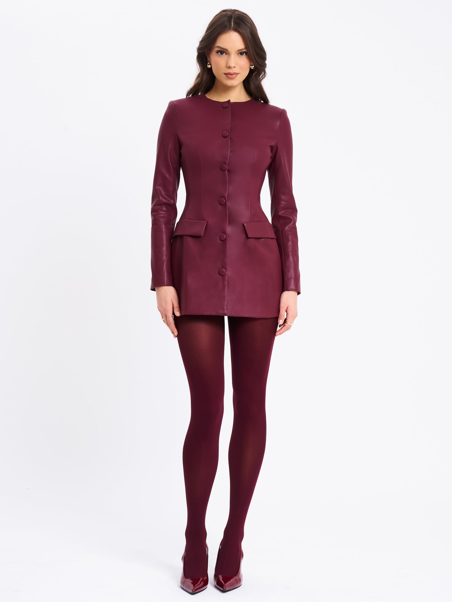 Baila Vegan Leather Blazer Mini Dress | Burgundy