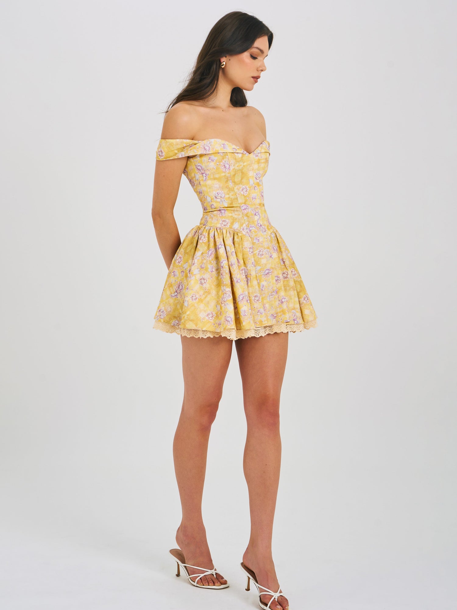 Oana Linen Collared Off Shoulder Mini Dress | Floral Print