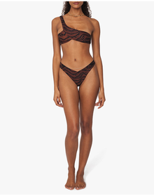 Asymmetrical Cross-Over Tiger Bikini Top | Brown