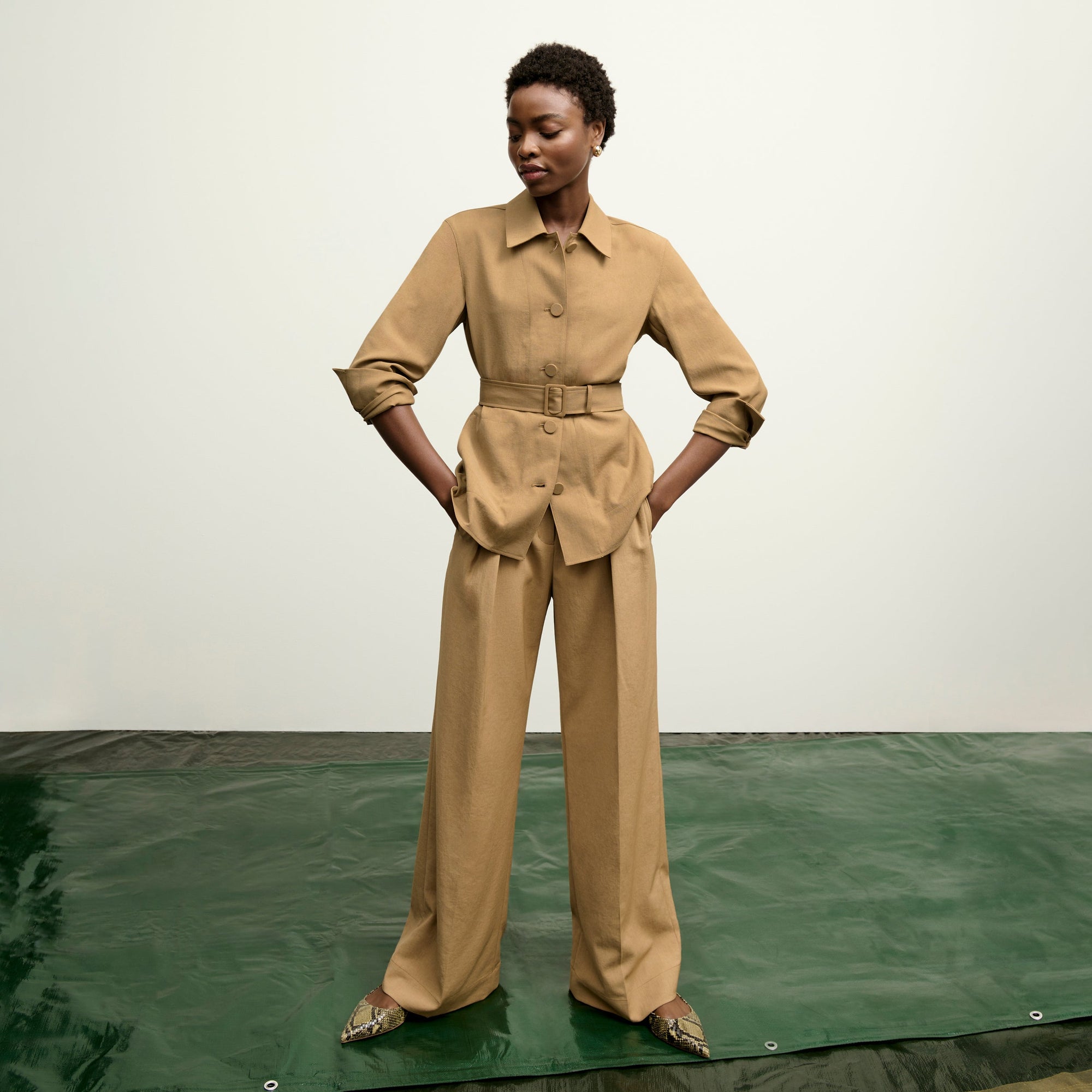 image of a woman wearing the avelyn jacket in macaroon | Exclude