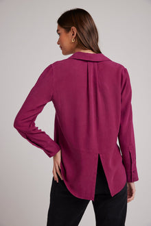 Split Back Button Down - Dark Magenta