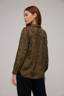 Long Sleeve Rounded Hem Button Down | Olive Snake Print
