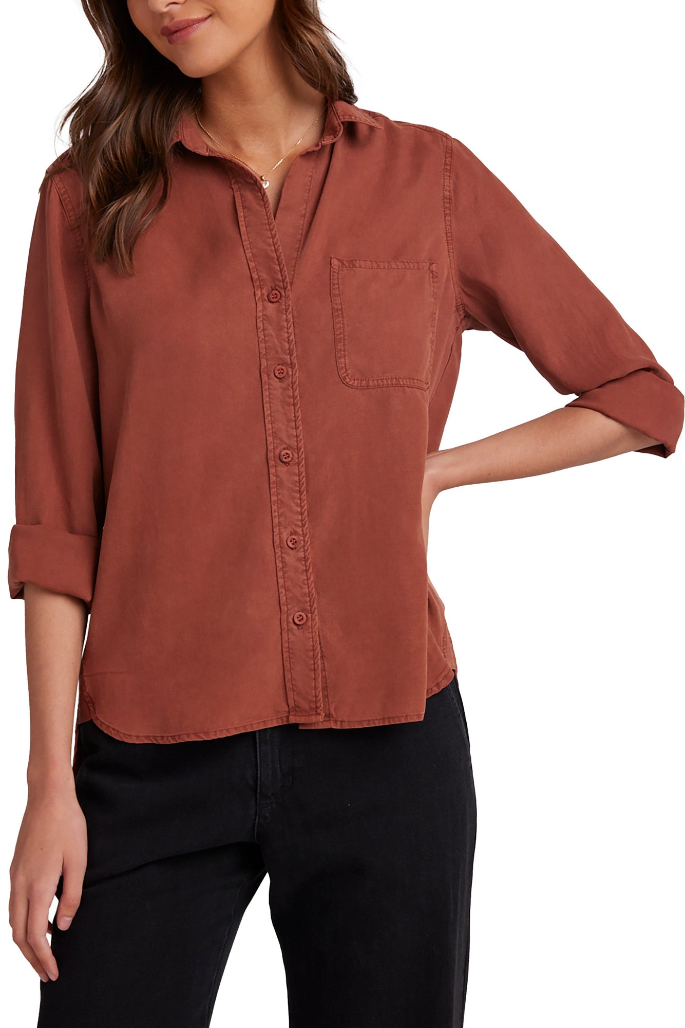 Shirt Tail Button Down - Autumn Amber