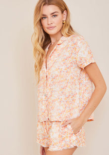 Fray Hem Short | Peach Floral Print