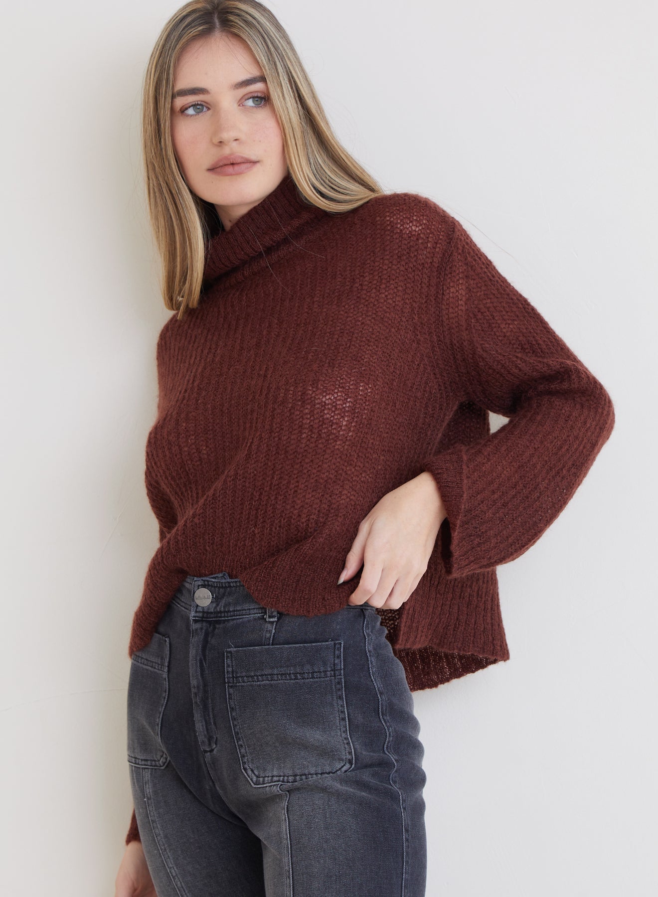 Brea A-Line Turtleneck Sweater  - Amber Brown