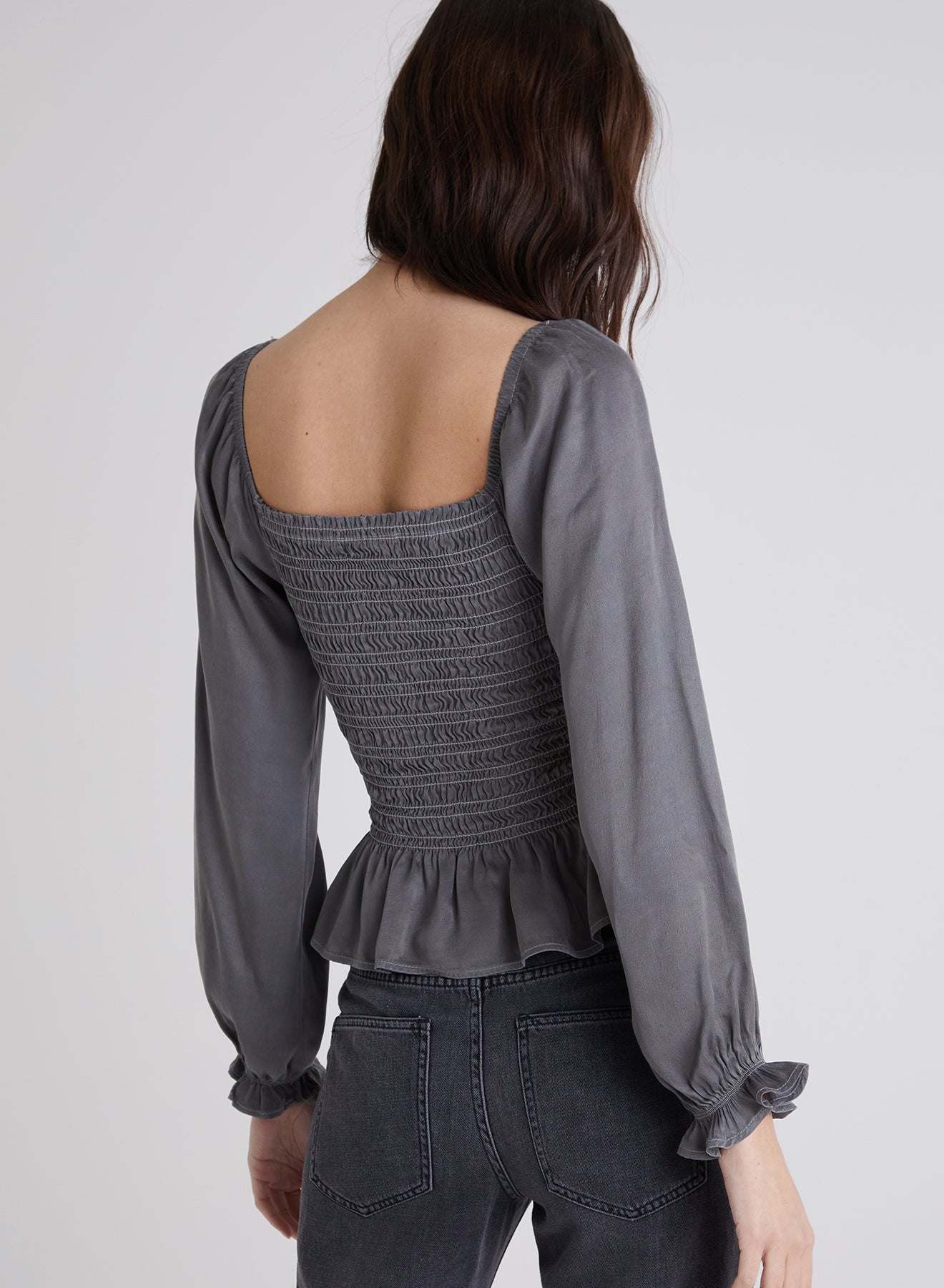 Long Sleeve Smocked Top - Dark Granite