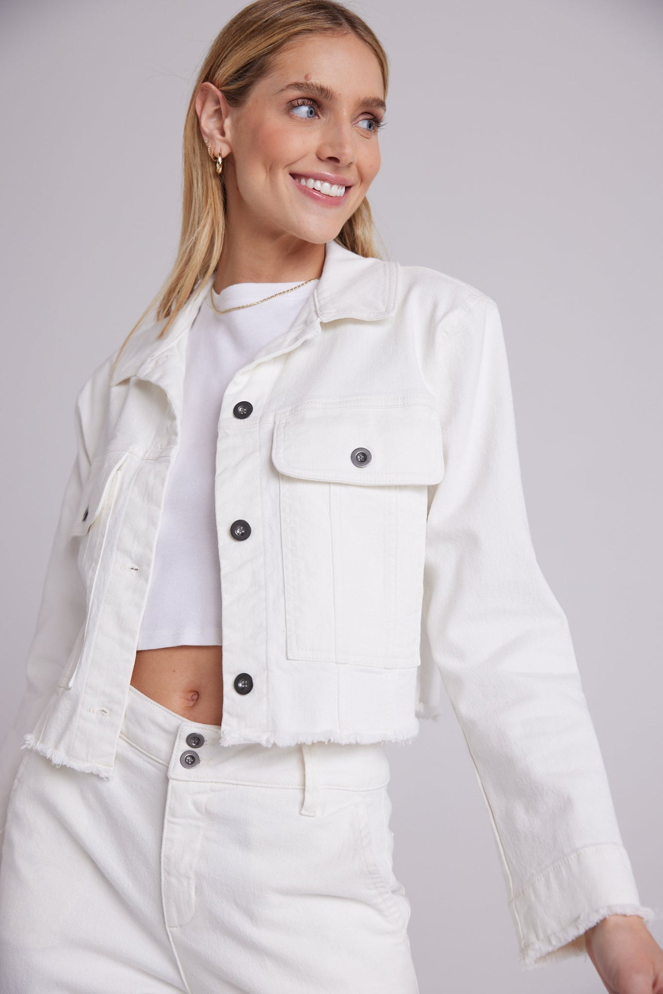 Willa | Seam Pocket Frayed Jacket | Winter White