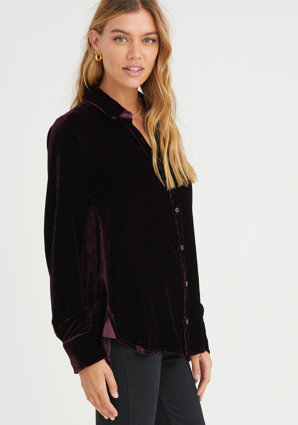 Contrast Halle Velvet Shirt - Currant