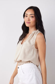 Sleeveless Ruffle Edge Pullover | Cool Sand