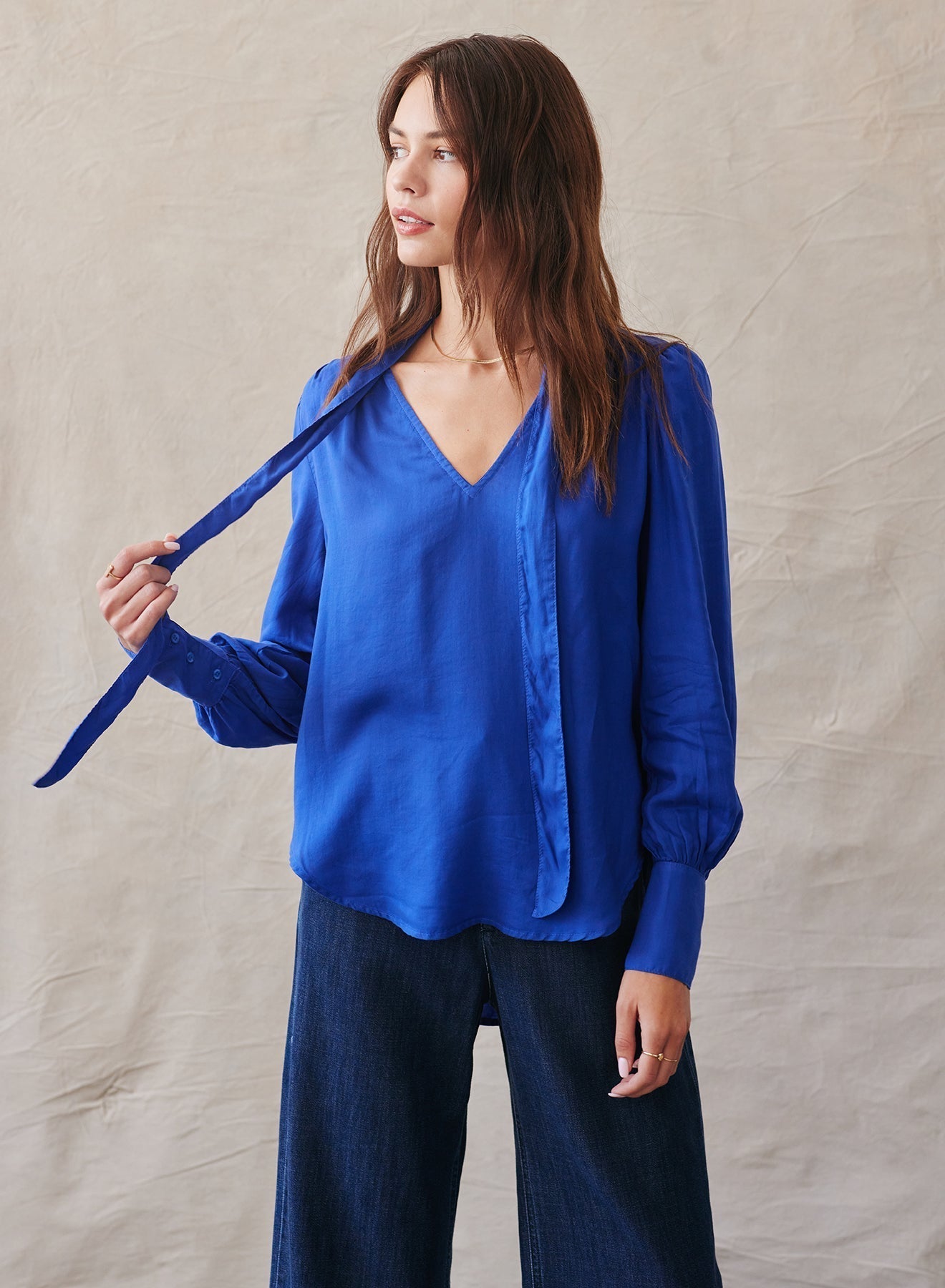 Long Sleeve Tie Top - Cosmic Cobalt