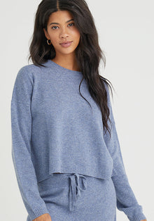 Cashmere Crew Neck Sweater - Heather Stonewash Blue