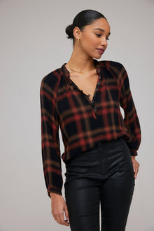 Raglan Sleeve Pullover - Golden Rust Plaid