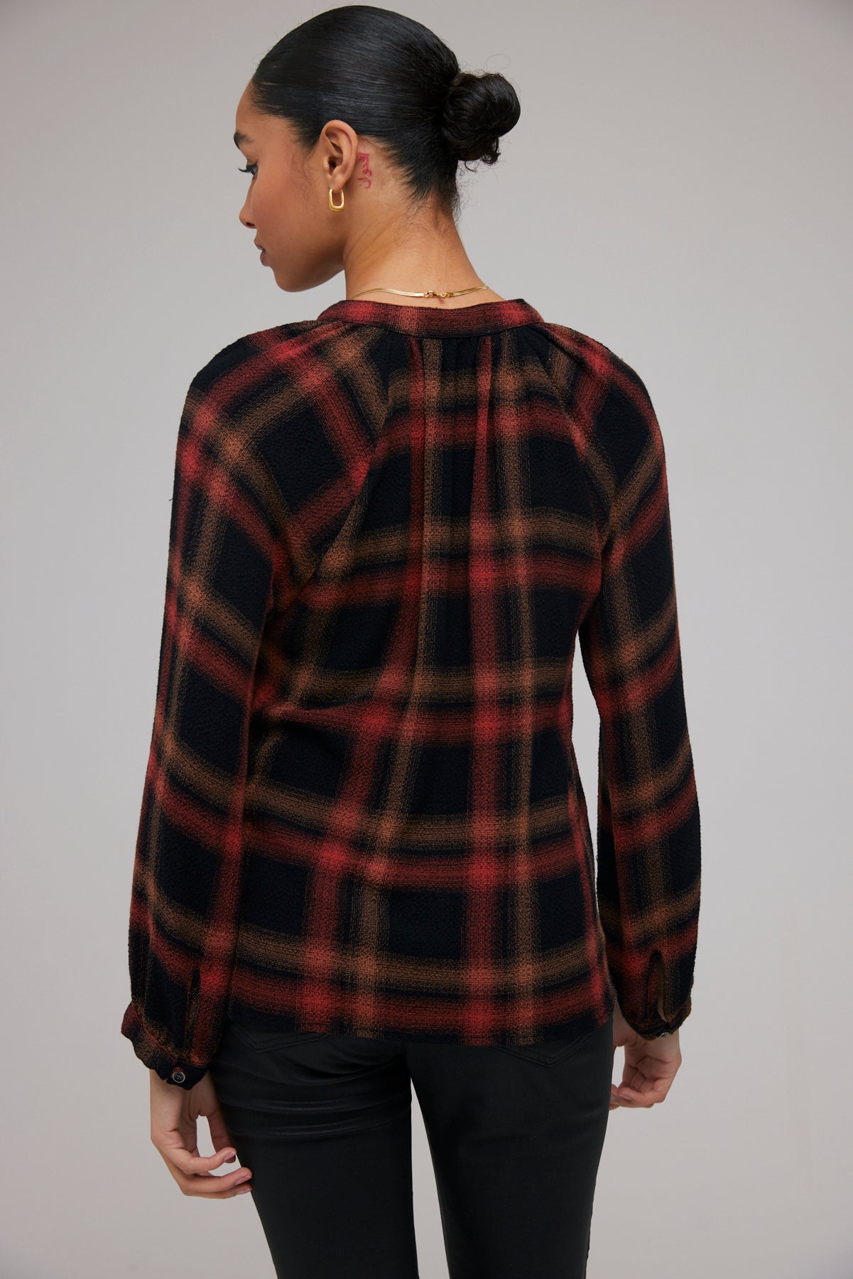 Raglan Sleeve Pullover - Golden Rust Plaid