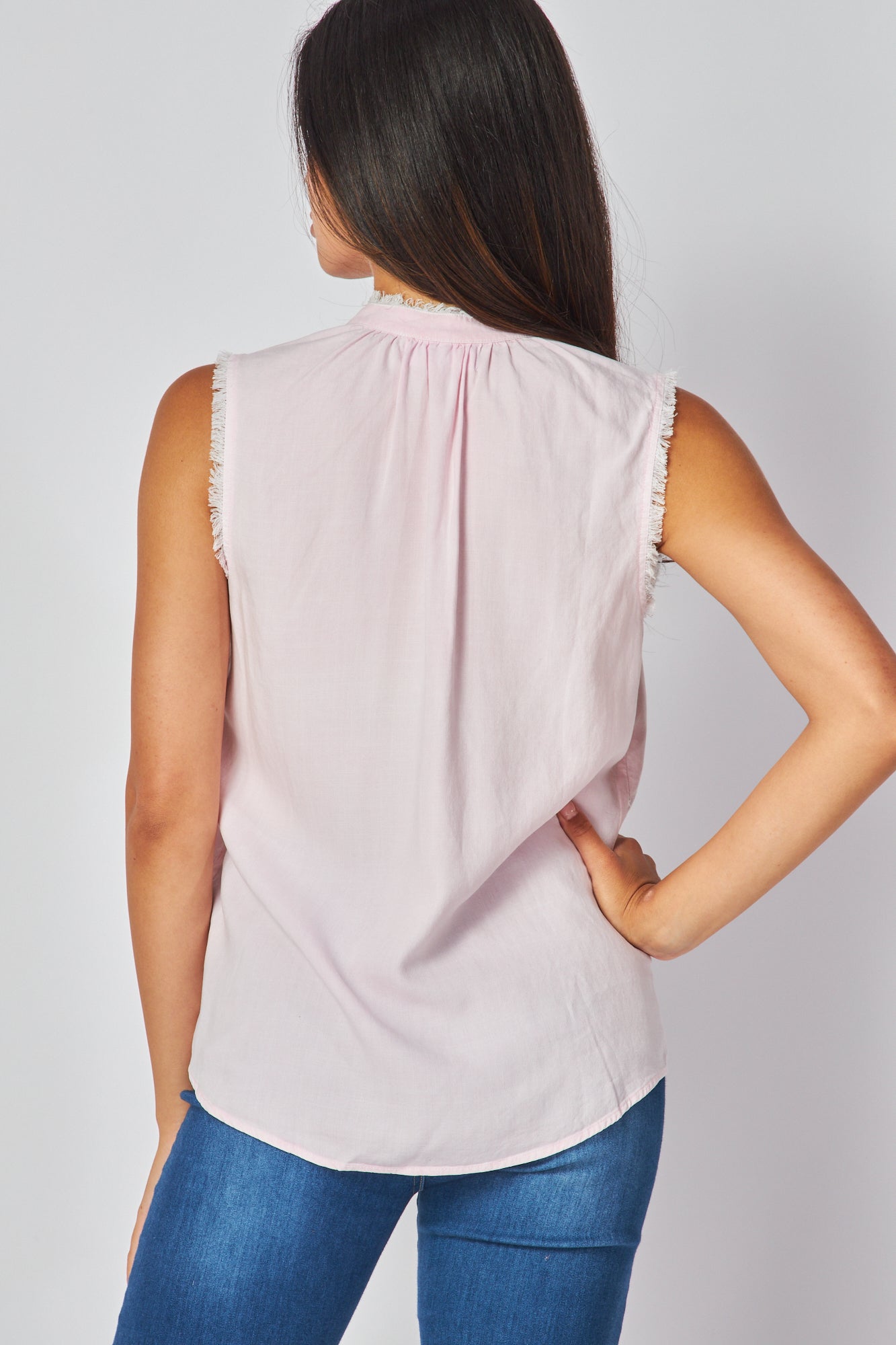 Sleeveless Fray Edge Pullover | Rose Petal