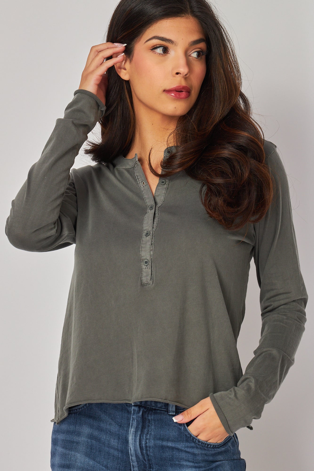 Long Sleeve Henley - Dark Forest