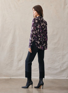 Long Sleeve Clean Shirt | Floral Plum Print